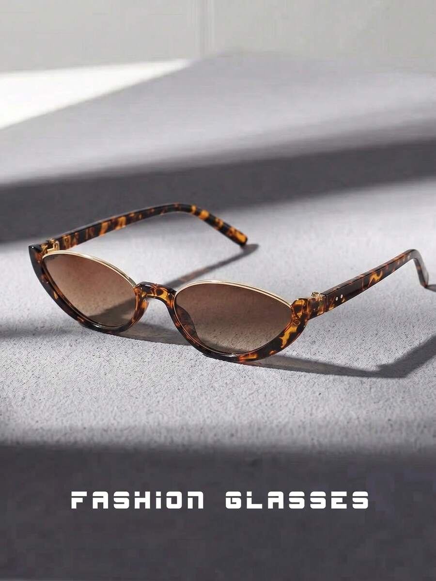 Kính râm unisex họa tiết da báo mắt mèo, thiết kế nửa gọng cong - Kính thời trang phong cách Bohemian, chống tia UV400, thích hợp cho kỳ nghỉ, du lịch, đi biển, thiết kế thanh lịch. - Nhiều màu - Xem 1
