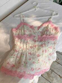 Este camisol de encaje bordado con flores de mujer de 2026 es una pieza elegante para primavera/verano, adecuada para varias ocasiones como vacaciones en la playa, salidas casuales y estilos Y2K/2000.Es perfecto para vacaciones de primavera, - Blanco - Ver 4