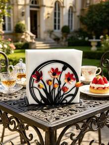 Flower Design Napkin Holder For Table, Metal Napkin Stand For Paper Napkins, Flat Cocktail Napkin Dispenser For Kitchen, Dining Room, Outdoor Patio, Bar & Hotel, Rustic Floral Tissue Organizer With Sturdy Base, Ideal For Everyday Use & Special Occasions - View 8