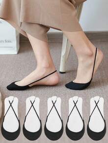 5 đôi tất cotton mỏng cho nữ, kiểu tất lửng không dây, thích hợp cho mùa hè, cao gót hoặc cổ thấp. - màu đen - Xem 1