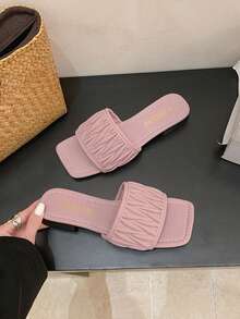 1 Pair Women's Brown, Pink Square Toe Flat Sandals, Casual Elegant Style, Black Color, Comfortable & Fashionable, Suitable For Spring/Summer, Vacation - Pink - View 2