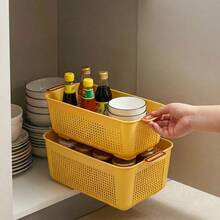 1/2/4pcs Multifunctional Plastic Kitchen Storage Basket, Stackable Ventilated Organizer Basket For Fruit Vegetable Sundries,Suitable For Home Kitchen Cabinet Storage - Multicolor - View 3
