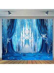 1 件冰雪城堡派对涤纶摄影背景、生日派对照片背景、公主横幅装饰、摄影棚道具 - 彩色 - 查看 6