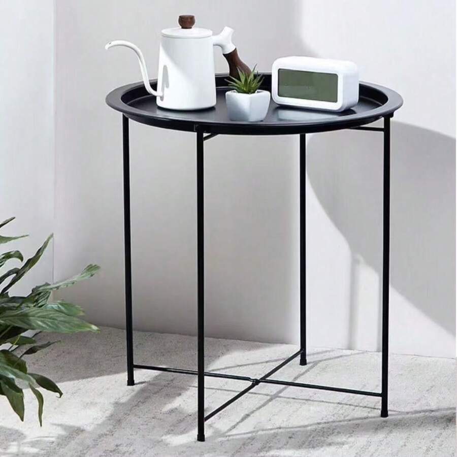 Bàn phụ tròn gấp bằng sắt đen/Bàn cà phê gấp đa năng di động/Bàn dã ngoại ngoài trời/Bàn cà phê tròn gấp gọn/Bàn nhỏ dày dặn cho phòng khách - Xem 1