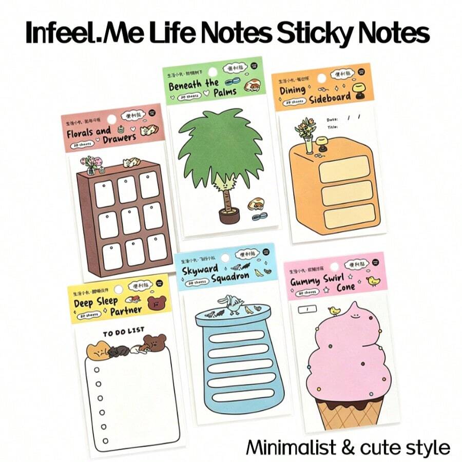 Minimalist Cute Reusable Sticky Notes, Infeel.Me No Residue Self-Adhesive Memo Pad, Student Handwritten Diary Notebook, Stationery - one-size - View 1