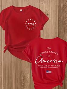Women's 1776 USA Patriotic Graphic Tee, Red Summer Tops, 4th Of July Vacation Outfits For Women, Fashion Summer Clothes, Patriotic Graphic Tees - 紅色 - 查看 1