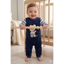 Baby Boy's Plush Embroidered Romper Baby Boy's Clothes - 藏蓝色 - 查看 3