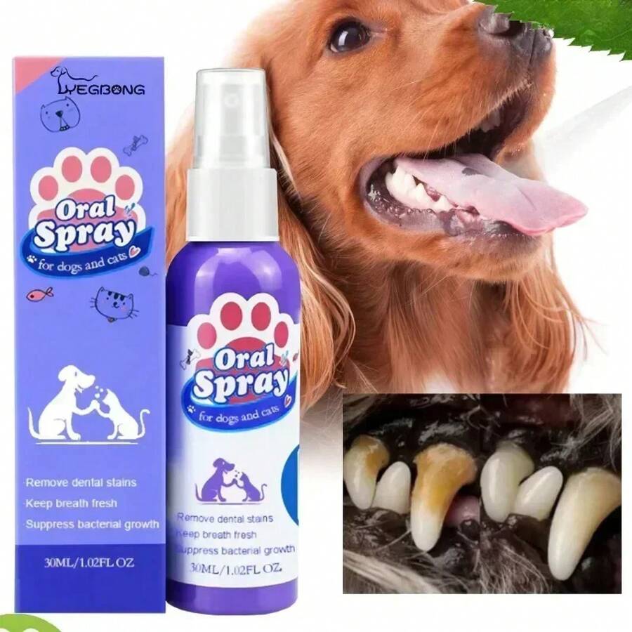 Spray de limpieza dental para mascotas, cuidado bucal, elimina las manchas de dientes, mantiene el aliento fresco para gatos y perros, blanqueamiento, elimina el mal aliento - 1 pieza - Ver 1