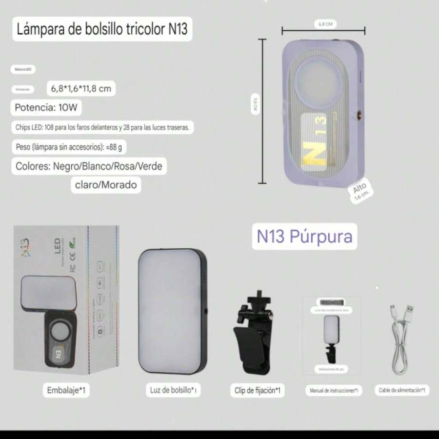 N13 Portable LED Video Light - leylak mor - Görünüm 1