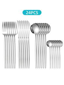 Bộ dao nĩa 24 món bằng thép không gỉ, bền bỉ, chống gỉ sét, kiểu dáng tối giản, phục vụ cho 6 người, đồ dùng nhà bếp và phòng ăn, có thể rửa bằng máy rửa chén. - - - Xem 8