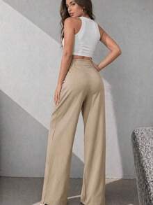 Women's Casual High Waist Wide Leg Pants With Pockets - 米色 - 查看 5