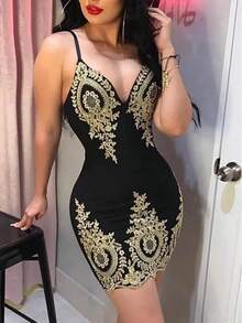 Vestido halter sexy de fiesta de verano Mini vestido ajustado sin mangas con cuello bajo y espalda halter - Negro - Ver 4