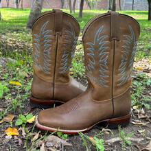 Botas vaqueras de piel para hombre color café chocolate con bordado, puntera cuadrada y caña media, cómodas y resistentes para actividades en el exterior Suela de Cuero - Marrón - Ver 11