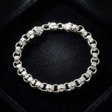 Vintage 750 Italian 3D Round Interwoven Hand Carved Texture Collarbone Necklace With Hip-Hop Street Style Suitable For Men Daily Party Wear - Silver - View 6