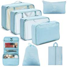 8pcs Packing Cubes Travel Set, Luggage Organizer Mesh Breathable Travel Containers, Plane Travel Essentials Dorm Room Essentials College Cruise Essentials, Travel Essentials Travel Necessities For Clothes Shoes Cosmetics Suitcase Organizer - 藍色 - 查看 1