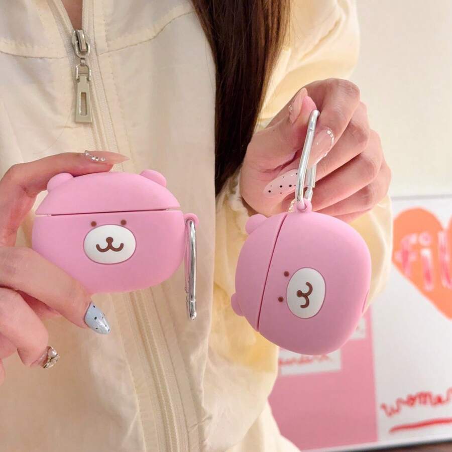 1 chiếc ốp bảo vệ tai nghe Bluetooth hình gấu hồng dễ thương bằng silicon, phù hợp với Apple 1/2/Pro, 3/Pro (thế hệ thứ 2), 4/Pro3. - Hồng - Xem 1