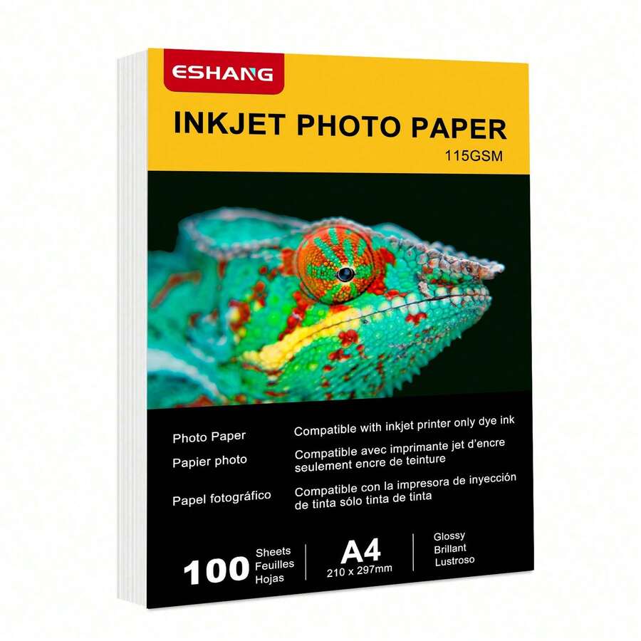 100 Sheets ESHANG A4 Glossy Inkjet Printing Paper, Suitable For Inkjet Printers, Great For Printing Photos, Calendars, Brochures, Cards And Menus, 115gsm Paper Weight