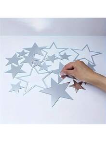 19pcs Acrylic Mirror Surface Star Sticker Set - Self-Adhesive Wall Stickers Suitable For Bedrooms, Living Rooms And TV Background Walls. Wall Stickers, Vinyl Stickers, Home Decorations, Spring Decorations, Refreshing Your Home, Mirror Wall Stickers, Room Decorations, Wall Mirrors, Bathroom Decorations, Living Room Decorations, Room Aesthetic Decorations. - Multicolor - View 3