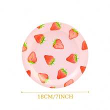 7/9 Inch Strawberry Series Printed Disposable Paper Plates, Floral Strawberry Disposable Party Plates, Party Decorations, Disposable Party Supplies, Birthday Party, Gift Party, Celebration Disposable Tableware - Pink Strawberry - View 2