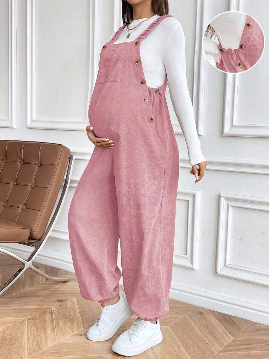 Monos informales de maternidad ajustables con elástico de color marrón - Rosa - Ver 1