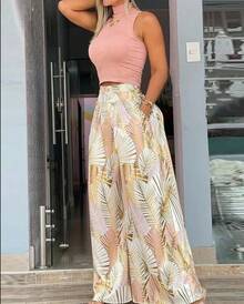 Conjunto de Dos Piezas con Estampado de Moda Verano 2026, Top sin Mangas Informal para Mujer, Pantalones Anchos, Conjunto de Dos Piezas para Mujer - 6 - Ver 1