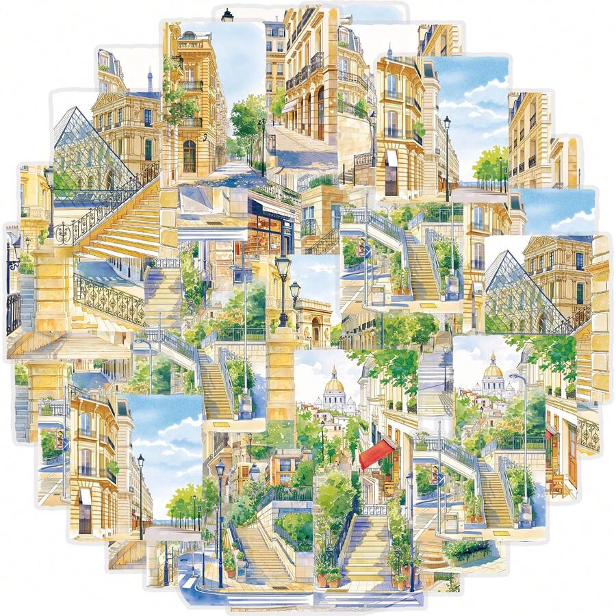 Etori Life 巴黎风景水彩风景贴纸,艺术建筑街景,PET材质贴纸,适用于笔记本、笔记本电脑、手机、行李箱、吉他、日记本、办公室装饰、工艺剪贴簿、房间装饰、旅行爱好者、DIY景观、艺术用品、多用途装饰剪贴簿用品 - 階遇塞納 - 查看 1