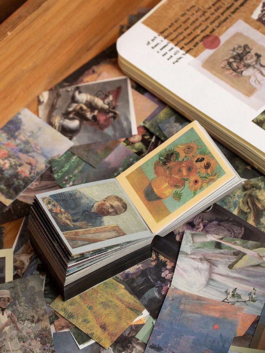 1 Book 400 Sheets Vintage Van Gogh Oil Painting Sulfuric Acid Paper Material For Scrapbooking, Diary Decoration, No Duplicate Designs - SCZ014 - View 1