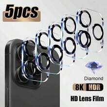 5 piezas de protector de lente de pantalla de seda compatible con iPhone 11/12/13/14/15/16 Pro Max/17 Pro/17 Air/17 Pro Max, película de vidrio templado trasera de pantalla completa y protector de lente de cámara, fácil instalación, compatible con modelos específicos - transparente - Ver 14