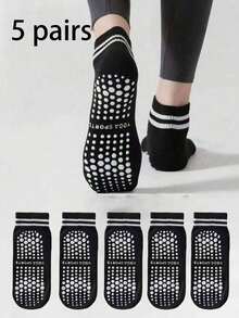 3/5 Pairs Yoga Socks, Ankle Length Socks For Indoor Yoga, Dance, Pilates, Exercise, Trampoline, Running - Multicolor - View 23