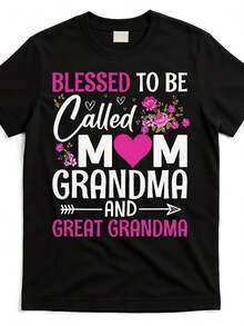 Camiseta "Para Ser Llamada Mamá, Abuela y Exabuela" - Camiseta Gráfica Retro para Mujer y Hombre con Letras Florales y Diseño de Corazón, 200 g/m² de Algodón Puro de Alto Gramaje, Cuello Redondo, Manga Corta, Hombros Caídos - Negro - Ver 6