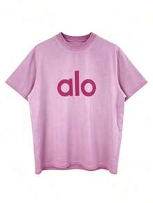 Alo Yoga American Retro Distressed Washed Short-Sleeve Loose T-Shirt, Casual And Slimming Unisex Top - Grey - View 7