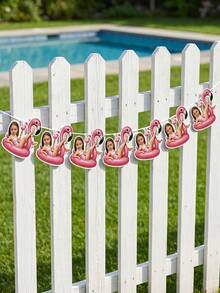 7/14/21pc Custom Photo Flamingo Pool Float Party Banner, Personalized Tropical Summer Face Garland, Custom Flamingo Bunting, Beach/Pool Birthday Decor, Unique Flamingo Float Themed Party Banner, Customizable Summer Pool Party Decoration - Multicolor - View 6