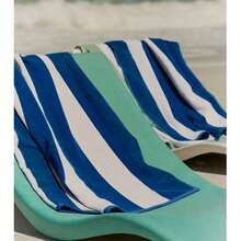 100% Cotton Striped Beach Towel - Sand-Free & Ultra Absorbent & Made In Türkiye - Navy Blue - View 6
