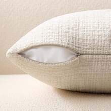 1 buah Sarung Bantal Campuran Linen Beige-Abu-abu Netral Ukuran 20x20 Inci, Sarung Bantal Tenun Bertekstur Warna Polos Ukuran 18x18 Inci, Dekorasi Rumah Minimalis Modern untuk Ruang Tamu, Sofa, Kursi, dan Tempat Tidur. - Putih - View 2
