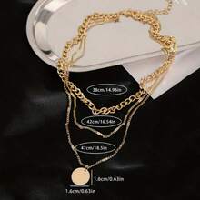 Tkool 1pc Multi-Layer Circular Pendant Necklace, Women's Accessory, Suitable For Daily Wear, Niche Gift Item - Yellow Gold - View 5