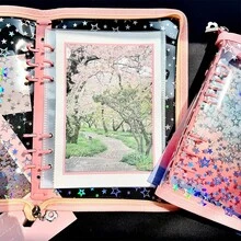 A5/A6 Starry Sky & Aurora Pink Zipper Binder, Zipper Drawstring Design, Korean Style, Transparent Refill Pages, Stamp Pad, Candy Sticker Cards, Collection Album, Transaction Card Album, Photo Album, Budget Planner, Diary, Notebook, Office Supplies,Card Holder - Shape - View 3