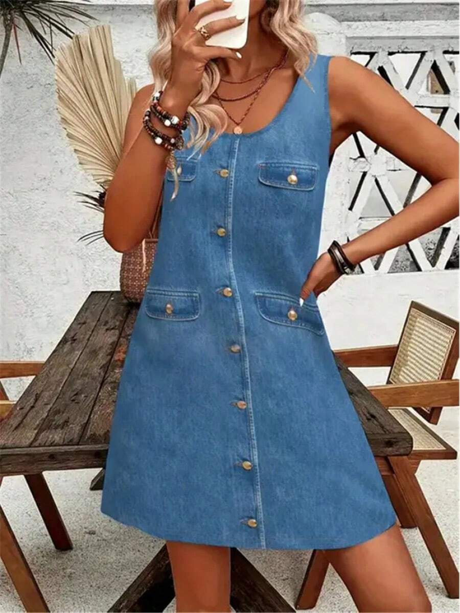Nuevo verano estilo vaquero mujeres Mini vestidos sin mangas 3D impreso calle moda señoras vestido 3XL talla grande vestido Casual suelto - WLYQ2237 - Ver 1