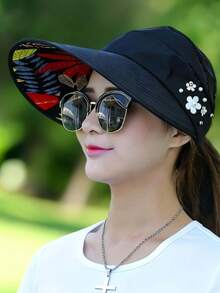 1 chiếc mũ rơm nữ, mũ rộng vành che nắng thích hợp cho bãi biển, du lịch, kỳ nghỉ, chống tia UV, mùa xuân/hè. - Nhiều màu - Xem 4