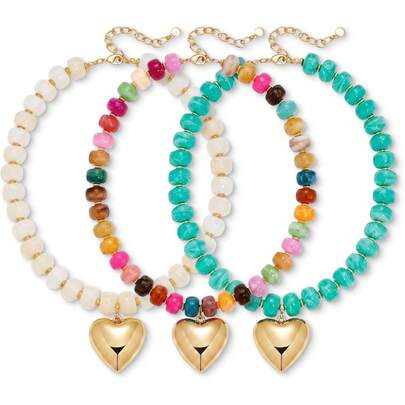Set de 3 collares de mujer estilo bohemio con cuentas, decoración de cuentas de resina acrílica colorida, cadena ajustable y extendida, joyería de moda con capas