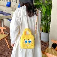SpongeBob SquarePants Túi xách hoạt hình SquarePants 1 chiếc, túi đựng mỹ phẩm, túi đeo chéo cỡ lớn dễ thương, túi đeo vai phù hợp đựng nhiều loại mỹ phẩm, túi thời trang, dễ thương, Kawaii, túi đi biển - Nhiều màu - Xem 5