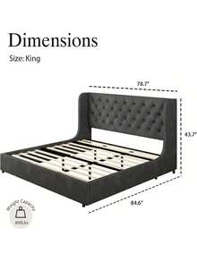 Modern Velvet Upholstered Bed Frame With Curved Wingback Design, Wooden Platform Bed Frame For Bedroom,No Box Spring Needed, Easy Assembly, Full Bed Frame/ Queen Bed Frame/ King Bed Frame/ Full Size Bed Frame/ Queen Size Bed Frame/ King Size Bed Frame,Pink/ White/ Grey - Dark Grey - View 9