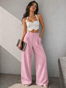 A&DD MODA, REF: AS1341-AS1400, Women's Pants, High Waist, Casual, Wide Leg, Pockets, Elegant, Sophisticated, Modern, Fashion Look, Current Style, Versatile Piece, Comfortable, High Quality, Uncomplicated Look, Women's Fashion. - 淺粉色 - 查看 6