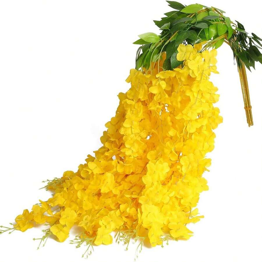 1/6/12 bông hoa dây leo tử đằng màu tím nhân tạo - Màu vàng - Xem 1