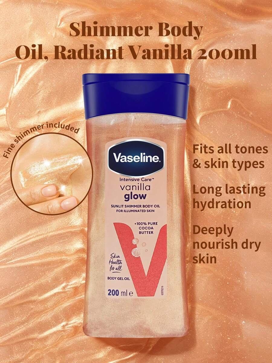 200ml Vaseline 金色光澤身體油,保濕補水滋養護膚油,香草香調,輕盈奢華配方,適合全身日常護膚 - 鎏金身體護理油200ml 陽光閃耀 香草 - 查看 1