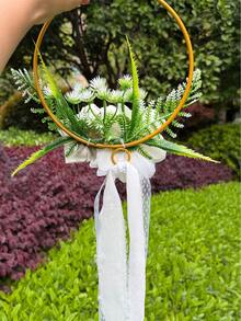 1 Vòng hoa giả màu trắng cho phù dâu, vòng hoa cầm tay màu vàng với ruy băng ren và ngọc trai, trang trí lễ cưới phong cách Boho, lễ hội, sinh nhật. - Nhiều màu - Xem 3