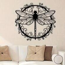 1 pieza Elegante arte de pared de metal con diseño de libélula negra, diseño de estampado de animales de hierro, adecuado para decoración interior/exterior, regalo de boda, regalo de inauguración de la casa, sala de estar, oficina y jardín, decoración de pared duradera para el hogar - A - Ver 5