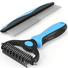 Bộ 2 món lược chải lông và lược kim loại màu xanh dương dành cho thú cưng, dụng cụ chuyên nghiệp gỡ rối lông dài bị vón cục ở mèo và chó. - Xem 6