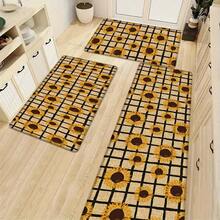1 pieza Alfombra de lino con estampado de girasol y cuadros, alfombra de baño, felpudo, alfombra rectangular impresa en 3D para sala de estar, dormitorio, pasillo, baño, lavandería - Alfombra de poliéster, apta para decoración interior y exterior del hogar - Multicolor - Ver 5