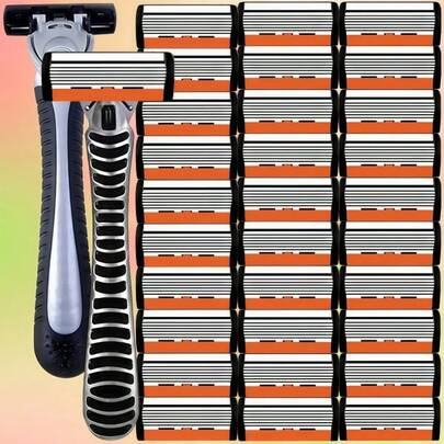 Dao cạo râu 6 lớp dành cho nam và nữ với đầu thay thế và tay cầm chống trượt - Lưỡi dao nhiều lớp cải tiến cho khả năng cạo sát chân tóc, tạo lớp nền mịn màng màu be nhạt - Lý tưởng cho râu, ria mép và da nhạy cảm - Cấu tạo bằng nhựa bền chắc, thiết kế tay cầm thoải mái