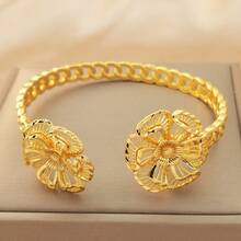 Conjunto de Pulseira e Anel Floral, Conjunto de Joias de Corrente Oca Elegante, Adequado como Presente do Dia das Mães para Senhoras, Usar para o Dia a Dia e Festivais - Ouro amarelo - Visão 4